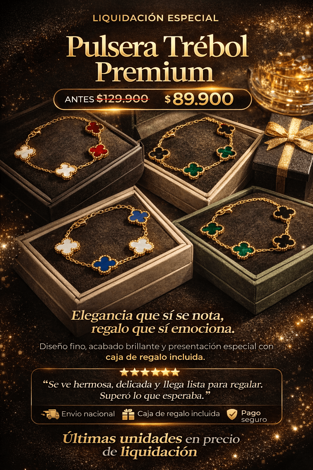 PULSERA DE TREBOL CON CAJA DE REGALO