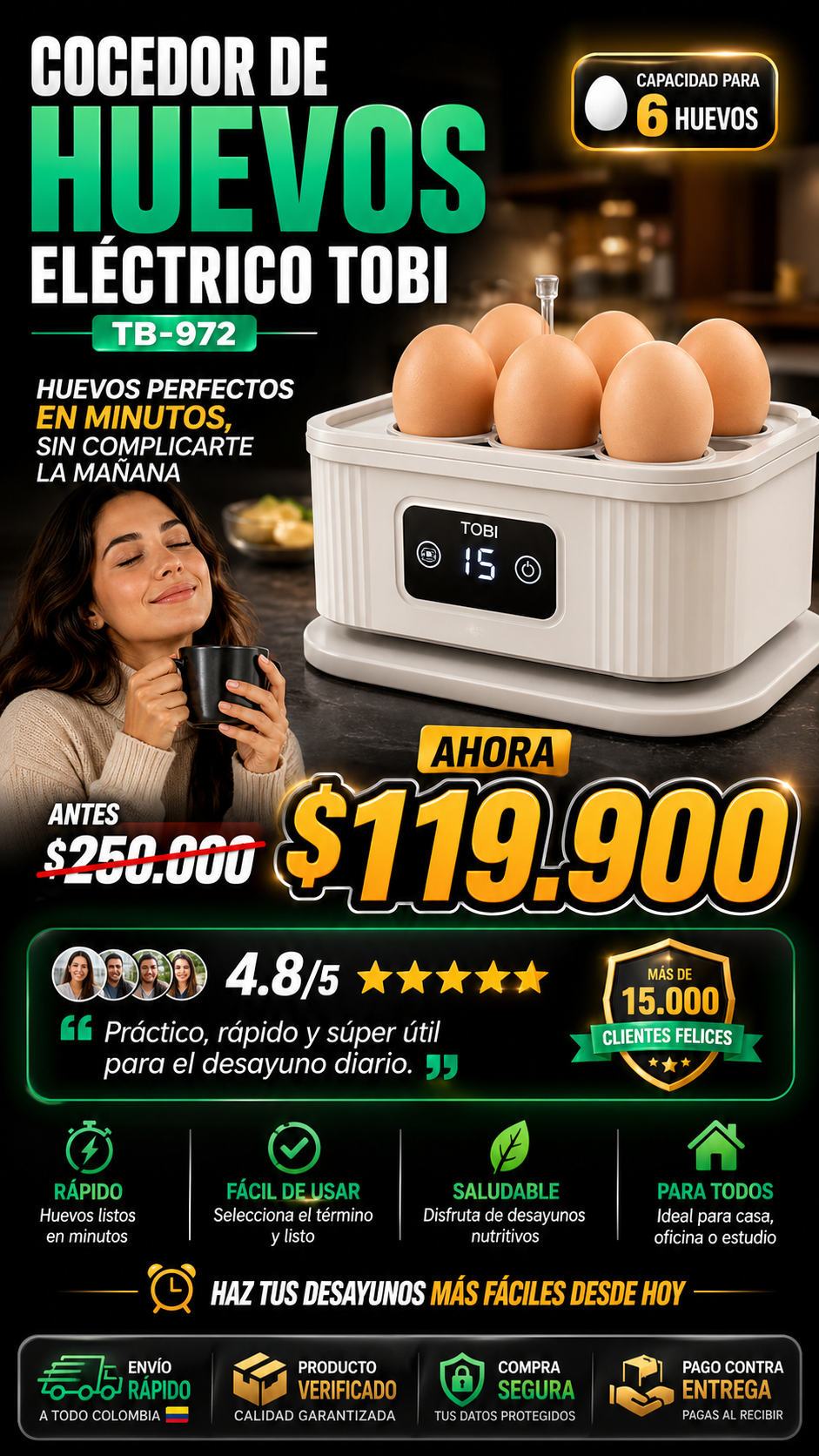 Hervidora de huevos x6 marca Tobi- Importado