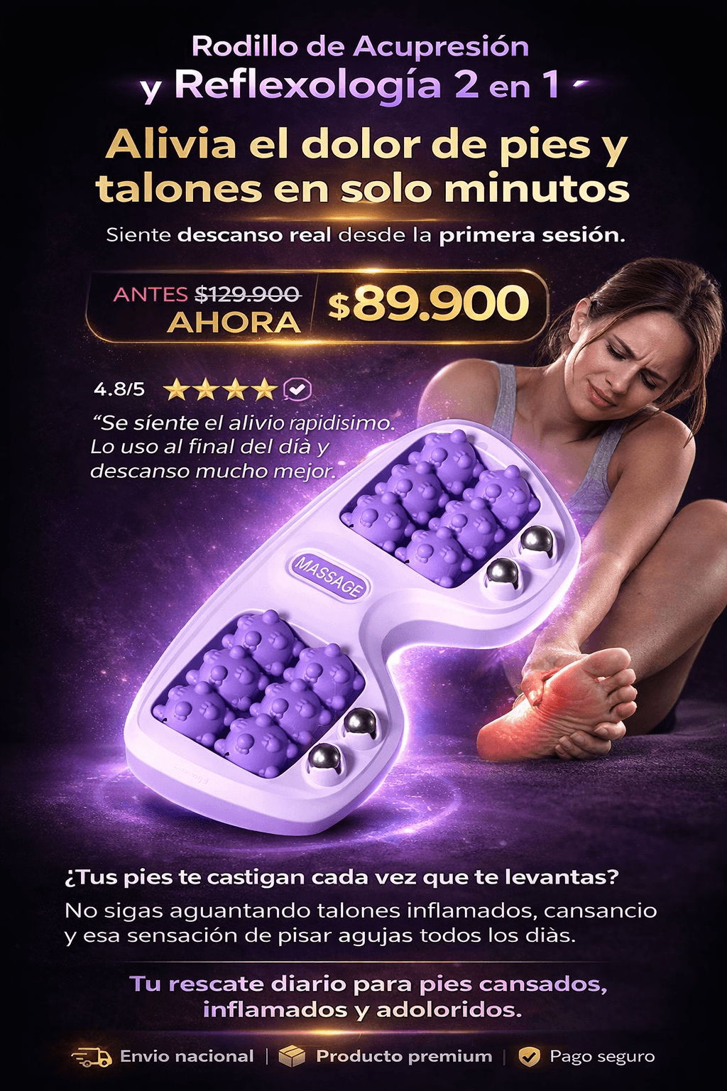 RODILLO ORTOPÉDICO PARA MASAJE DE PIES 2 EN 1 IMPORTADO PREMIUM