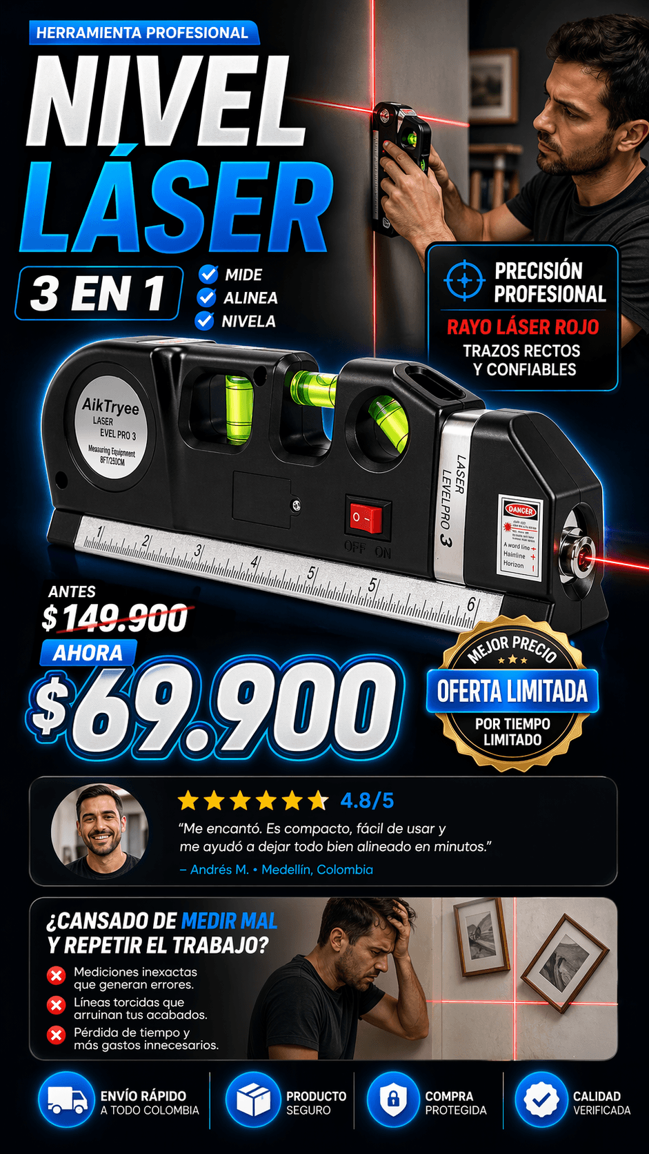 Nivel Laser 3 en 1 Importado 🇺🇸