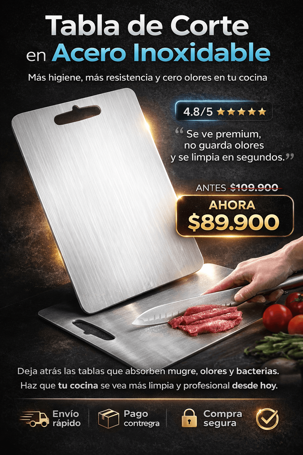 Tabla de Corte en Acero Inoxidable Importada 🇺🇸