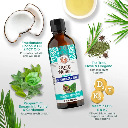 Enjuague Bucal GuruNanda con Aceite de Menta Cultivada, 7 Aceites Esen